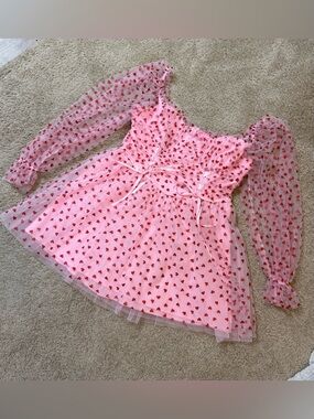 Sugar Thrillz Pink Smocked Dress with Heart-Print Tulle